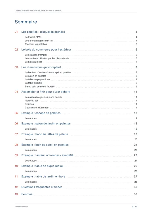 Sommaire du guide « Meubles de jardin en bois et en palettes : choisir, assembler, finir »