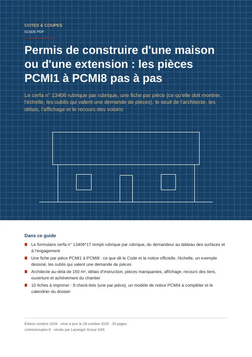 Couverture du guide « Permis de construire d'une maison ou d'une extension : les pièces PCMI1 à PCMI8 pas à pas »