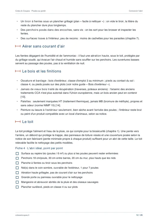 Page 12 du guide « Poules au jardin : le poulailler bien pensé »