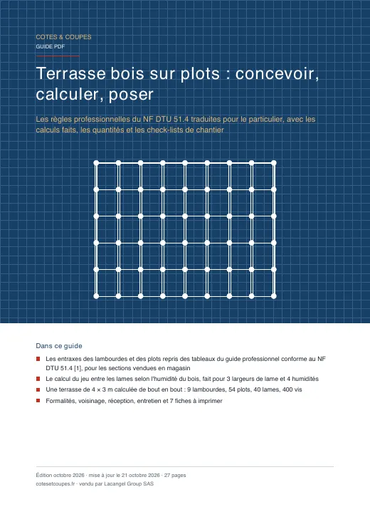 Couverture du guide « Terrasse bois sur plots : concevoir, calculer, poser »